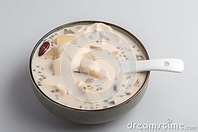 fresh milk tofu in a cup on white background Taohuai Fruit Salad Stock Photo