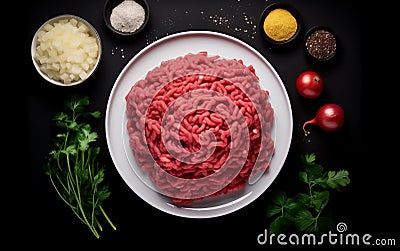 Fresh minced meat ready for cooking on black background Stock Photo