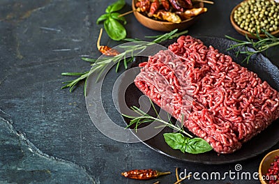 Fresh minced meat with spices Stock Photo