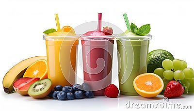 Fresh mixed fruit smoothie isolated Stock Photo