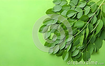 Fresh moringa leaves on green Stock Photo