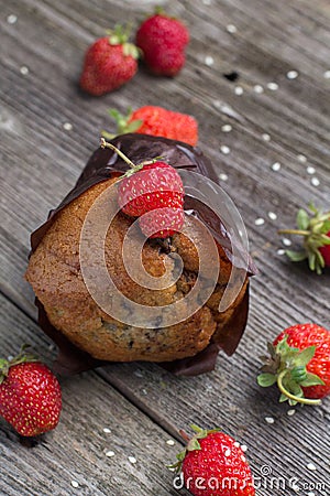 Fresh muffin with berries Stock Photo