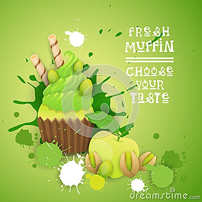 Fresh Muffin Choose Your Taste Logo Cake Sweet Beautiful Cupcake Dessert Delicious Food Vector Illustration