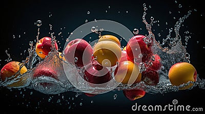 fresh multi fruits splashing into clear water splash healthy food diet freshness, generative ai Stock Photo