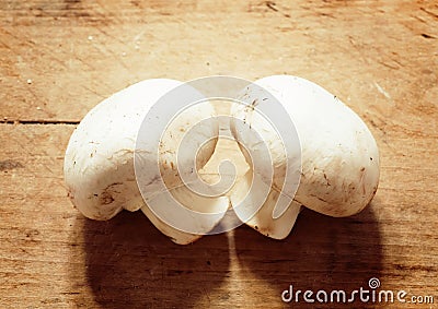 Fresh mushrooms on a wooden board Stock Photo