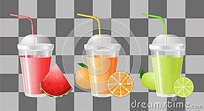 Fresh natural juice. Watermelon, orange, lime Vector Illustration