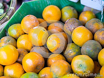 Fresh natural oranges in market, sweet and sour fruit. Stock Photo