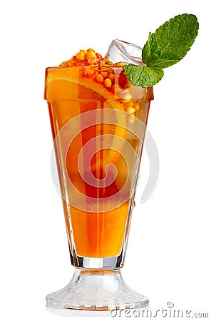 Fresh nonalcoholic cocktail with orange fruits and sea-buckthorn isolated Stock Photo