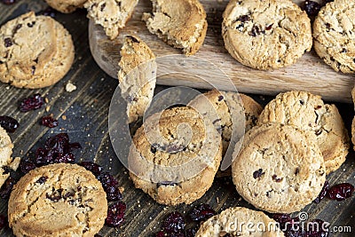 Fresh oatmeal cookies with dried red cranberries Stock Photo