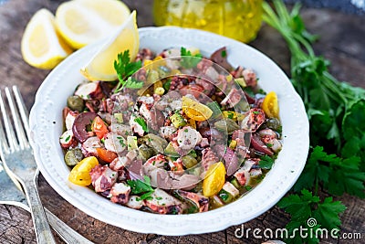 Fresh octopus salad Stock Photo