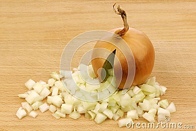 Fresh onion with cut pieces coming out Stock Photo