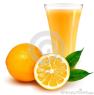 Fresh orange and glass with juice Vector Illustration