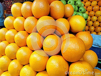 Fresh oranges display on the store,fruits display on the store close up view natural background Stock Photo