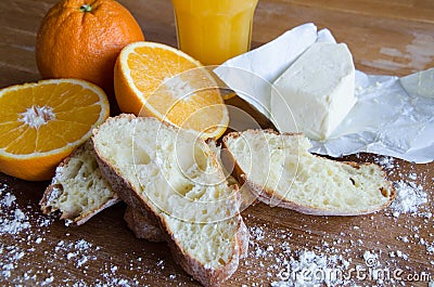 Fresh oranges, juice and pastry 2 Stock Photo