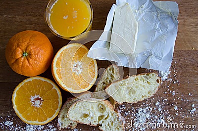 Fresh oranges, juice and pastry Stock Photo