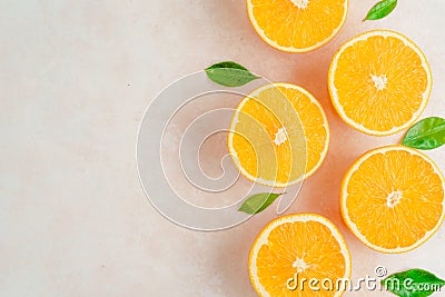 Fresh oranges on on the kitchen board. Top view Stock Photo