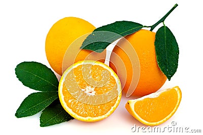 Fresh oranges and leaves Stock Photo