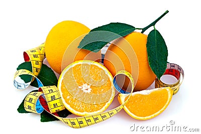 Fresh oranges and tape measure Stock Photo