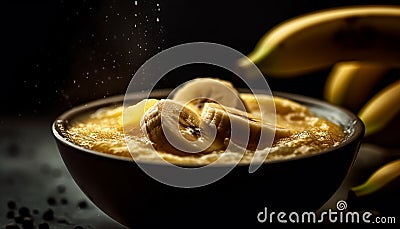 Fresh organic banana oatmeal, a healthy breakfast choice generated by AI Stock Photo