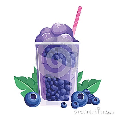 Fresh organic blueberry dessert, summer snack Vector Illustration