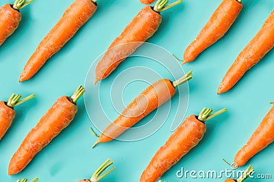 Fresh Organic Carrots on a Vibrant Teal Background Stock Photo