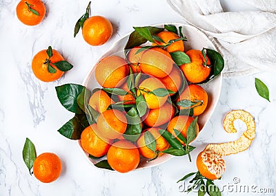 Fresh organic citrus mandarin oranges fruit tangerines, clementines with leaves Stock Photo