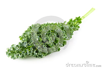 Fresh organic green kale leaves isolated over white background Stock Photo