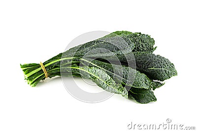 Fresh organic green kale leaves isolated over white background Stock Photo