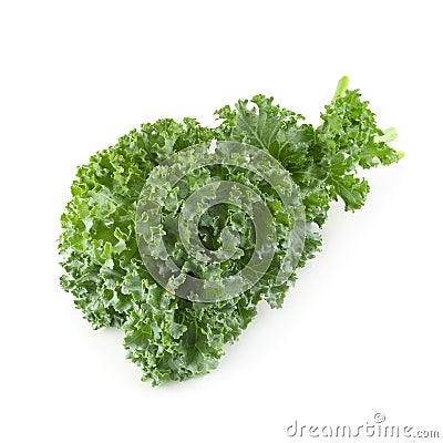 Fresh organic green kale leaves isolated over white background Stock Photo