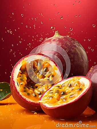 Fresh Organic Passion Fruit Vertical Illustration. Stock Photo