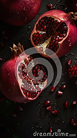 Fresh Organic Pomegranate Fruit Vertical Background. Stock Photo