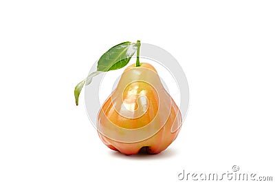 Fresh organic Rose apple with green leaf isolated on white Stock Photo