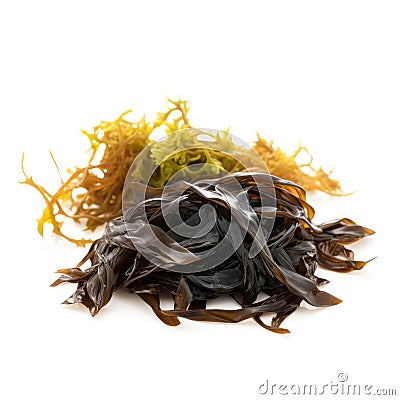 Fresh organic seaweed raw and edible brown and yellow on white background Generative AI Illustration Stock Photo