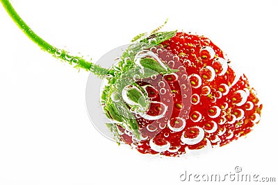 Fresh organic strawberry and bubbles underwater isolated Stock Photo