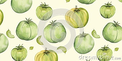 Fresh Organic Tomatillo Vegetable Horizontal Watercolor Illustration. Stock Photo