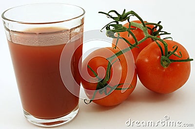 Fresh organic tomatoes and juice Stock Photo