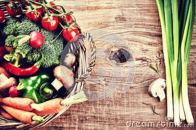 Fresh organic vegetables in basket. Healthy eating concept Stock Photo