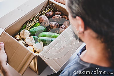 Fresh organic vegetables in a package, home delivery Stock Photo