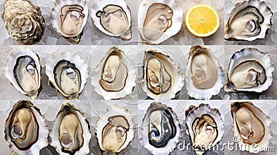 Fresh oysters on ice at seafood restaurant. Ready for eat or serving, Selective focus. Oysters are protein rich and raw Stock Photo