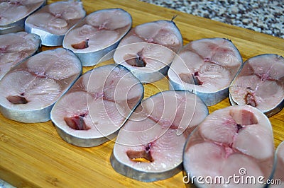 Fresh palamut fish slices Stock Photo