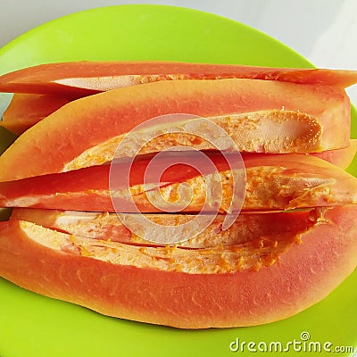 Fresh papaya fruit on the plate Stock Photo