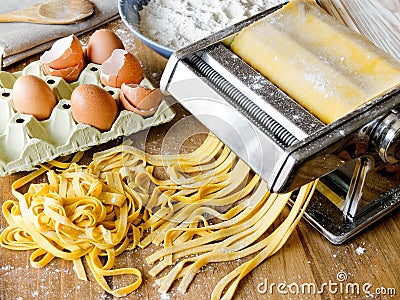 Fresh pasta fettuccini homemade. Stock Photo