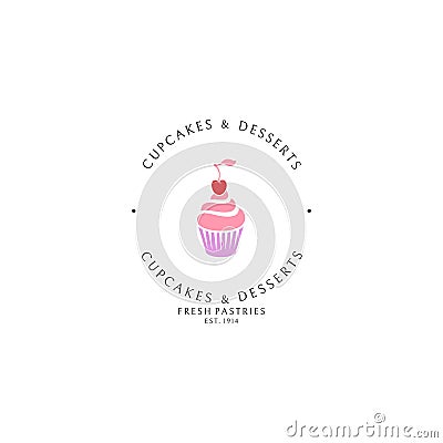 Fresh pastries. Logo template. Cupcakes and desserts Vector Illustration