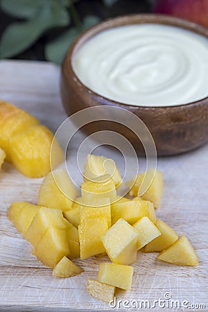 fresh peach sliced on the table Stock Photo