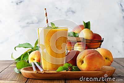 Fresh peach smoothies Stock Photo