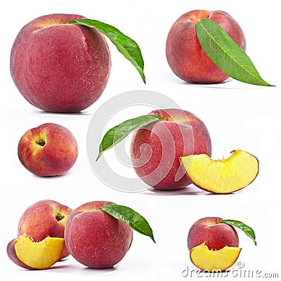 Fresh peaches with leaf Stock Photo