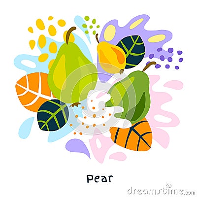 Fresh pear berry berries fruits juice splash organic food juicy pears splatter on abstract background Vector Illustration