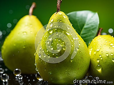 Fresh pear with drops of water Stock Photo