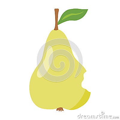 Fresh pear with leaf, nibbled from one side by caterpillar or insect, vector Vector Illustration