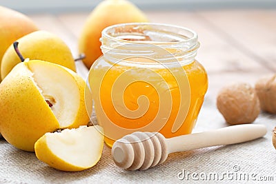 Fresh pears and honey Stock Photo